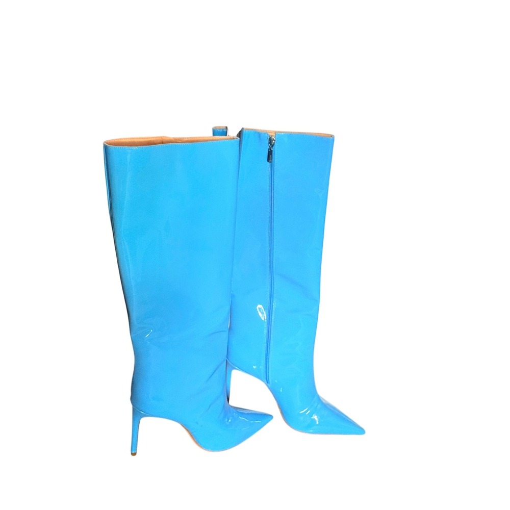 NWT Schutz Maya True Blue Patent Leather Teal Knee High Stilettos Boots 8.5